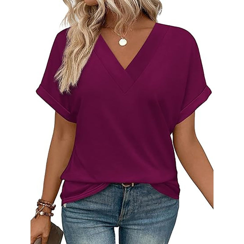 Women's V-Neck Dolman Sleeve Short-Sleeve Top
