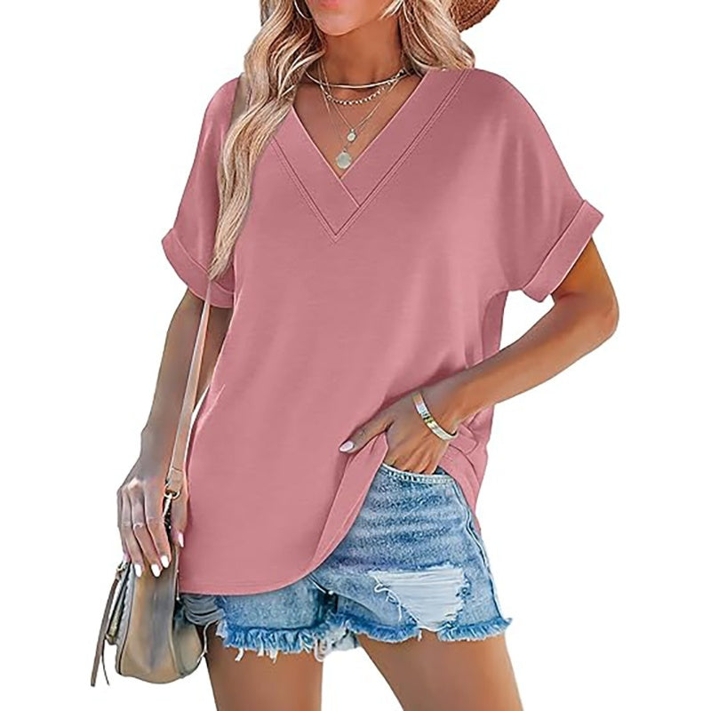 Women's V-Neck Dolman Sleeve Short-Sleeve Top