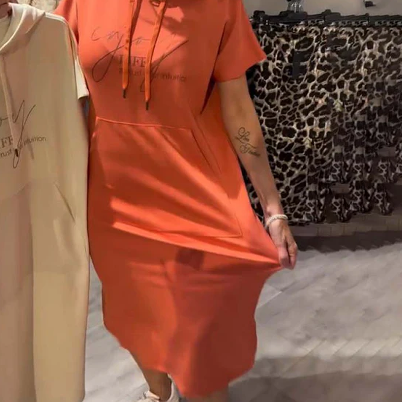 🔥Factory Direct Sales🔥Women’s Solid Short-Sleeve Hooded Long Dress