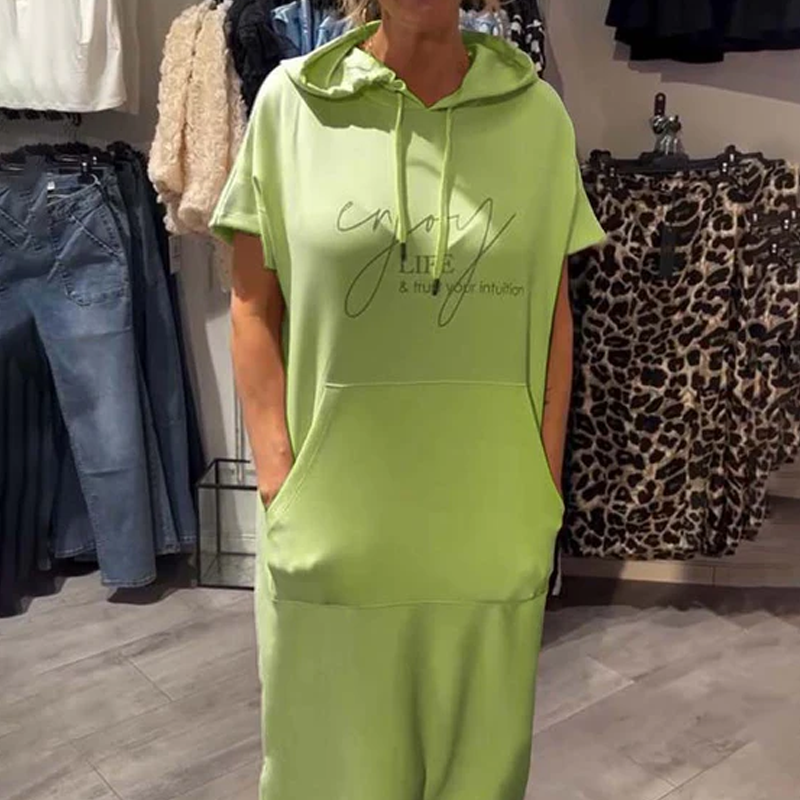 🔥Factory Direct Sales🔥Women’s Solid Short-Sleeve Hooded Long Dress