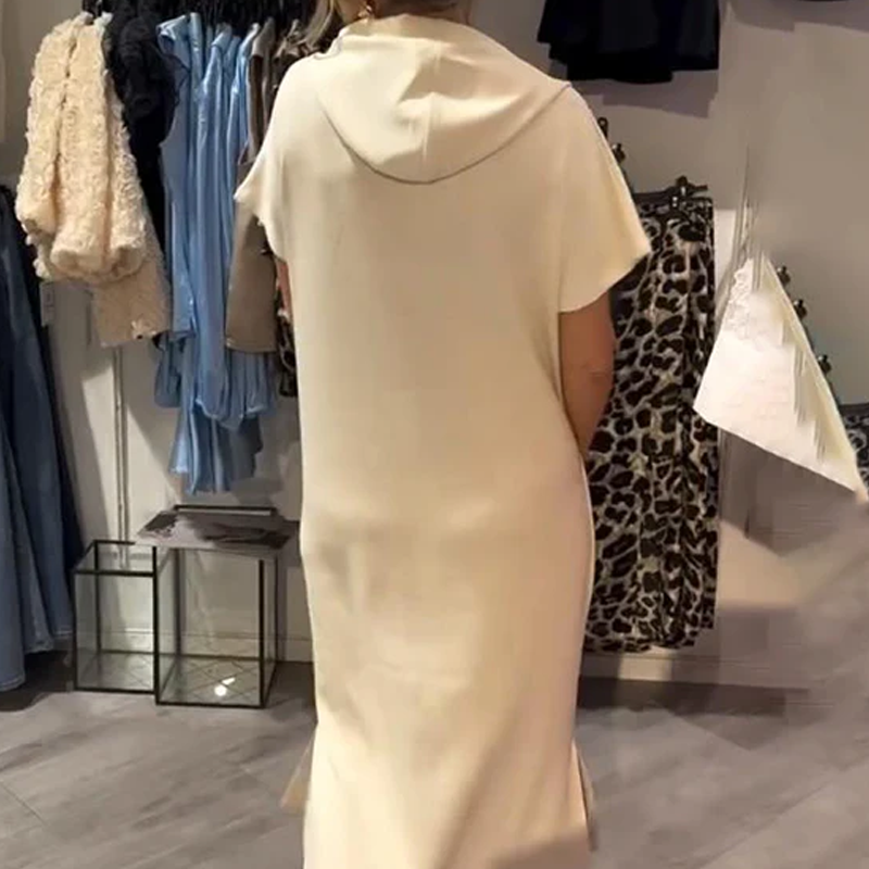 🔥Factory Direct Sales🔥Women’s Solid Short-Sleeve Hooded Long Dress