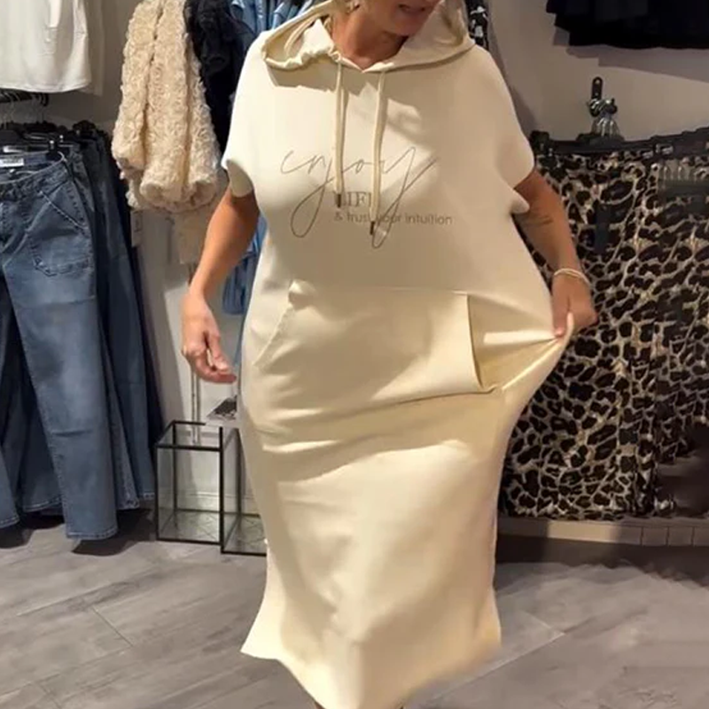 🔥Factory Direct Sales🔥Women’s Solid Short-Sleeve Hooded Long Dress