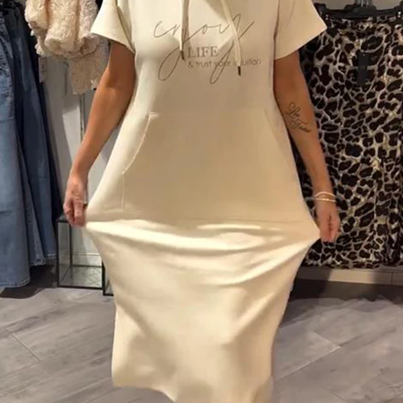 🔥Factory Direct Sales🔥Women’s Solid Short-Sleeve Hooded Long Dress