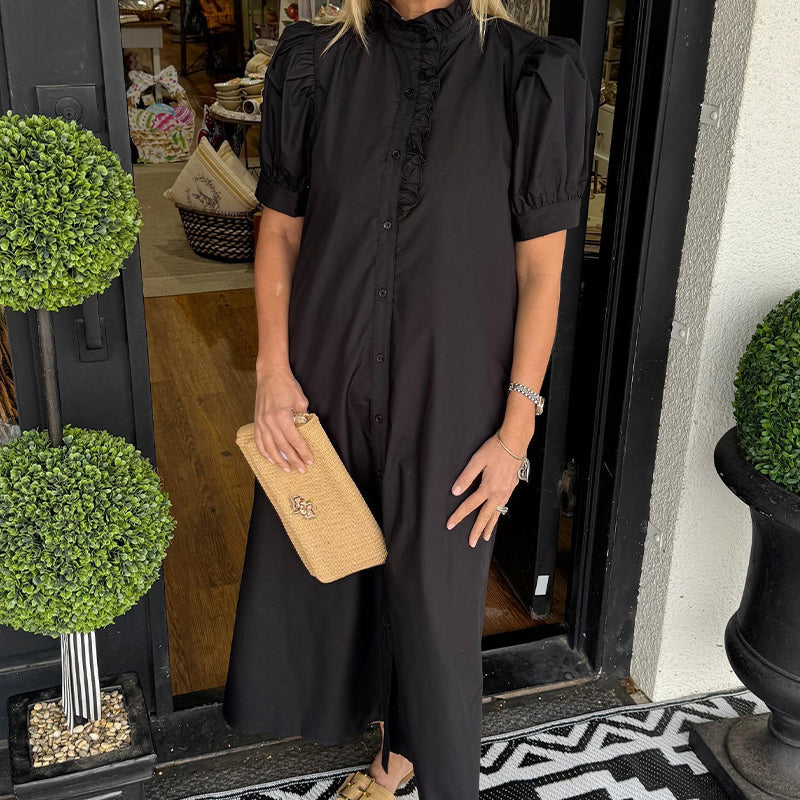Women's Casual Solid Color Standing Collar Button Down Dress