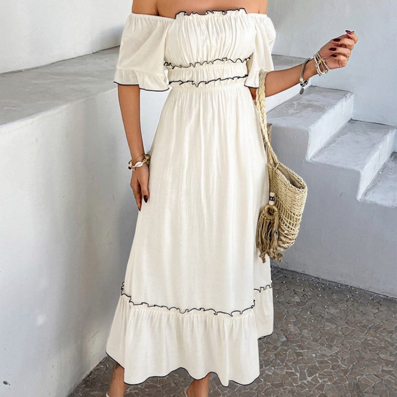 Women's Causal Puffy Short Sleeve Square Neck Dresses