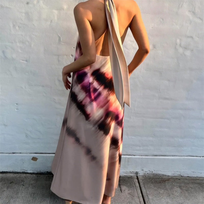 Women's Tie-Dye Halter Maxi Dress
