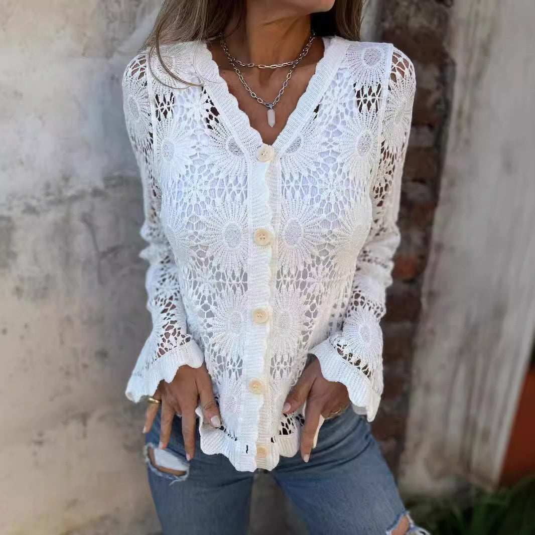 🌸Summer Hot Sale 49%OFF🌸Women's Lace V-Neck Long Sleeve Top