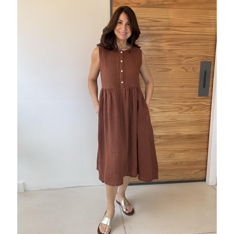 Solid Color Round Neck Sleeveless Button Dress