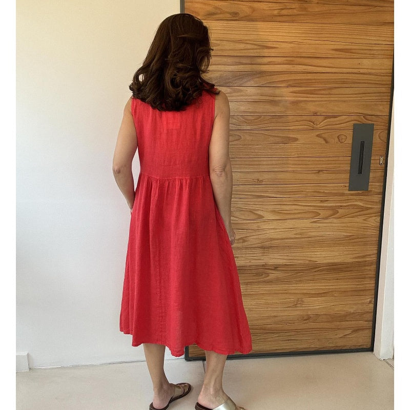 Solid Color Round Neck Sleeveless Button Dress