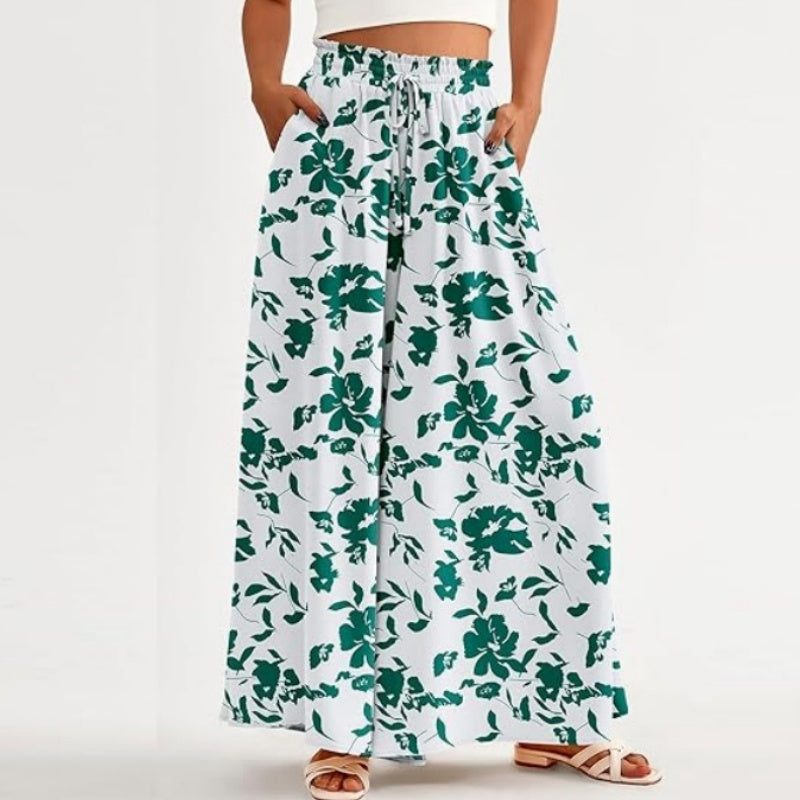 Floral Print High-Waisted Wide Leg Pants