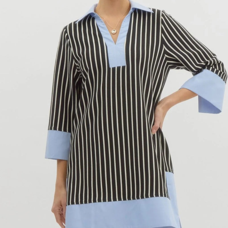 Women's Elegant V-Neck Loose Patchwork Dresses