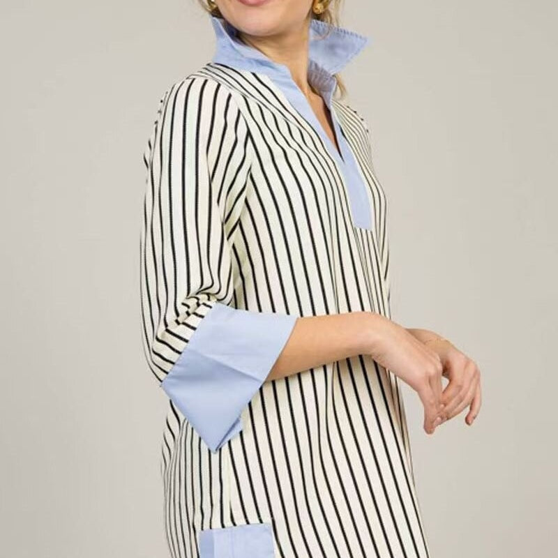 Women's Elegant V-Neck Loose Patchwork Dresses