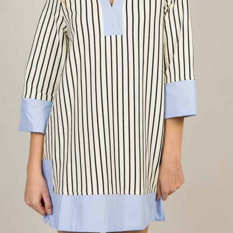 Women's Elegant V-Neck Loose Patchwork Dresses