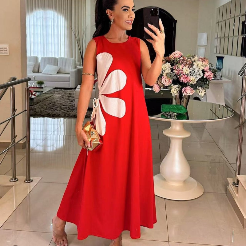 Women's Elegant Printed Sleeveless Dress