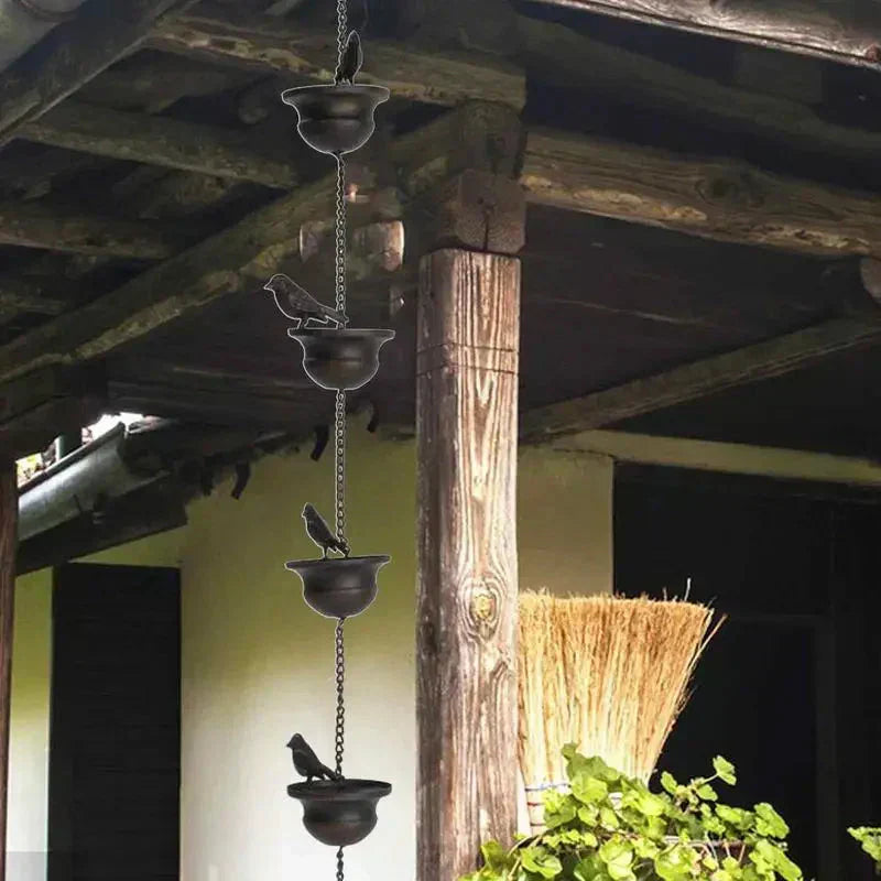 🔥Limited Time Sale 50% OFF🔥Where Rain Meets Art – Decorative Rain Chain with Bird Bath Design