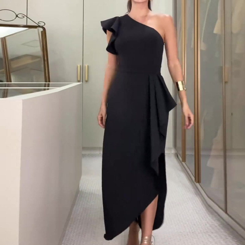 ⏰Limited Time Half Price -50% OFF 🔥Asymmetrical One Shoulder Ruffle Dress with Irregular Hem and Fitted Waist
