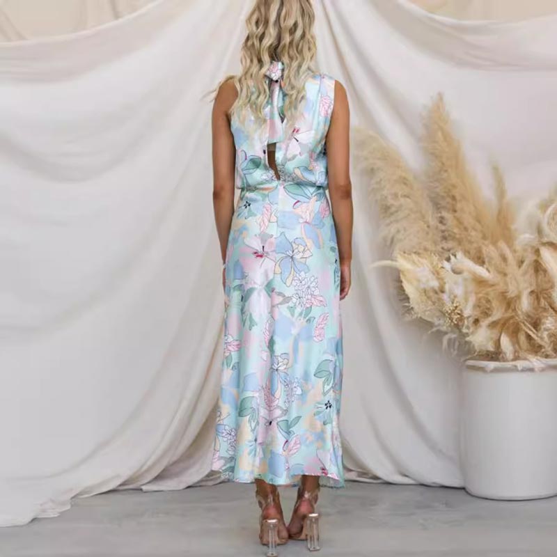 Love In The Garden Floral Halter Neck Elastic Waist Maxi Dress