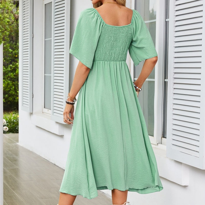 Bowknot V-Neck Pleated Long Dress