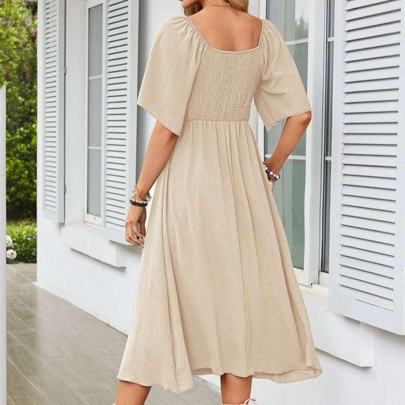Bowknot V-Neck Pleated Long Dress