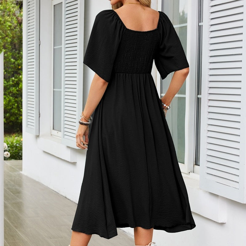 Bowknot V-Neck Pleated Long Dress