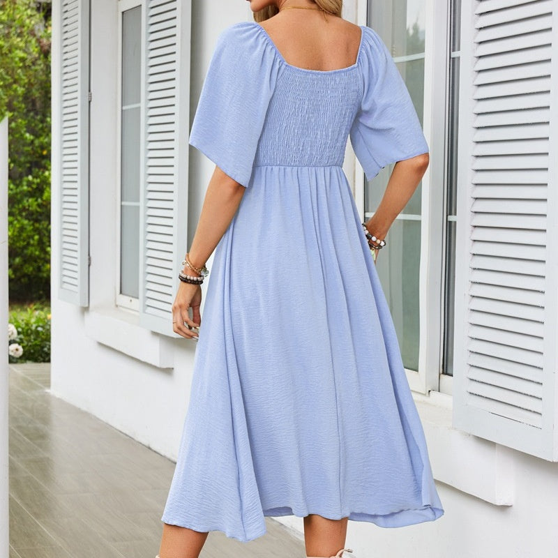 Bowknot V-Neck Pleated Long Dress