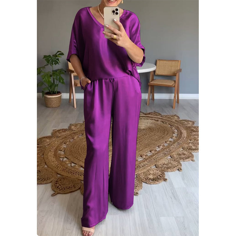 ⏰Time-limited Special-50% Off🌷Loose Satin Women's Top & Pants Set