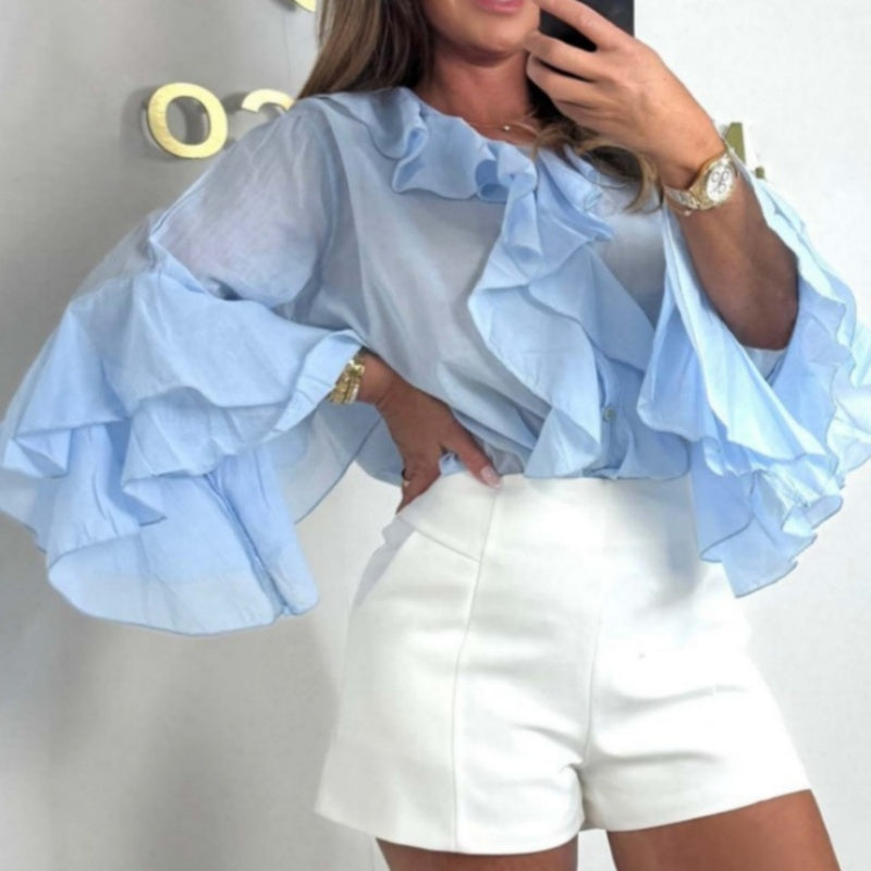 🎁 Discount just reduced🎁Women’s Elegant Button Front Loose Fit Ruffle Blouse