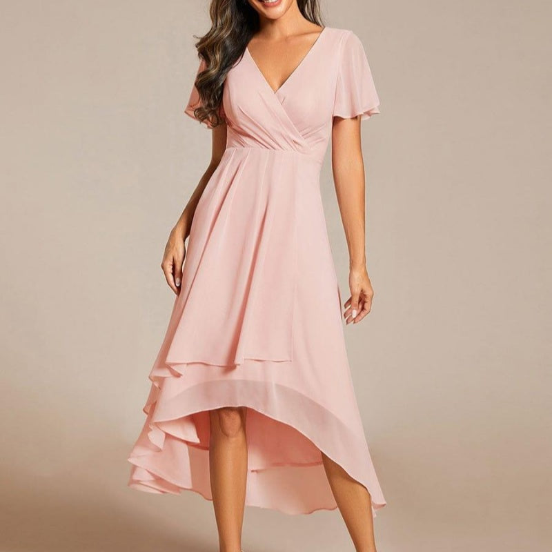 💗Summer Specials💗Women's Elegant V-Neck Ruffled Short Sleeve Dress