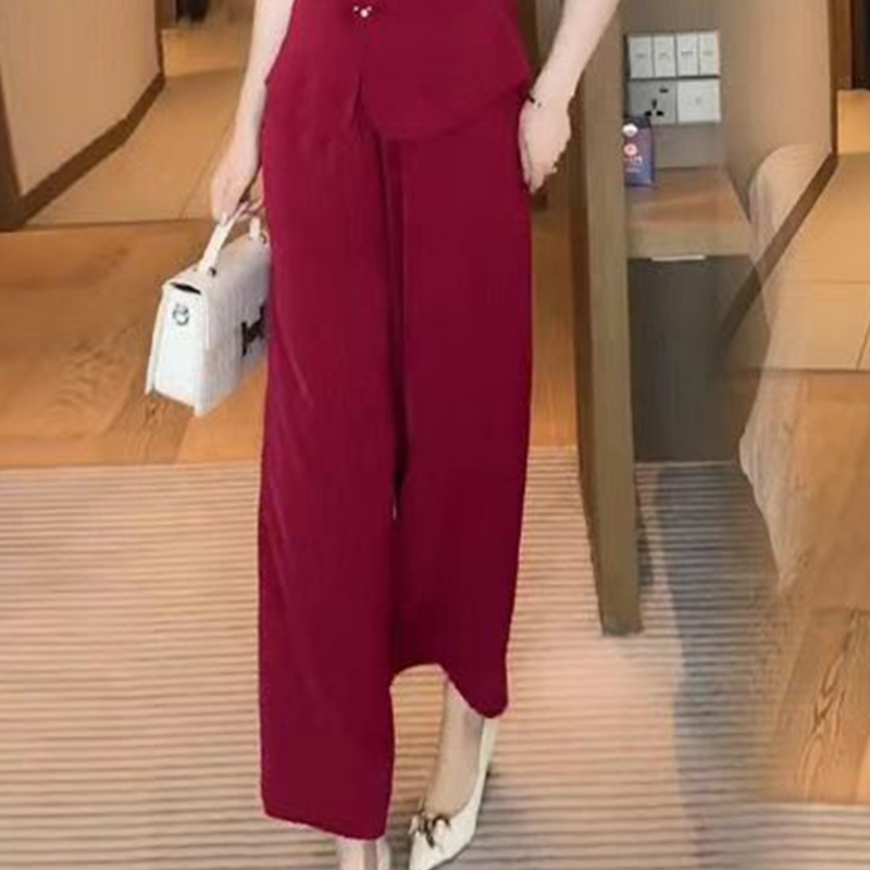 V-Neck Short Sleeve Top & Matching Wide-Leg Pants 2-Piece Set for Women