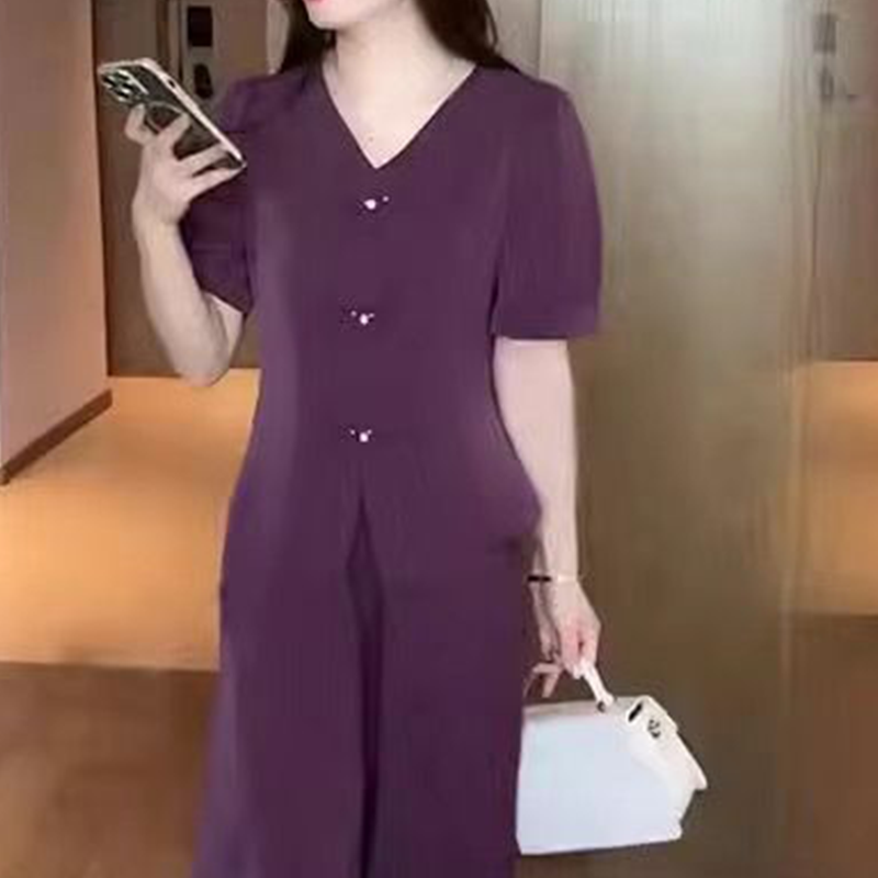 V-Neck Short Sleeve Top & Matching Wide-Leg Pants 2-Piece Set for Women
