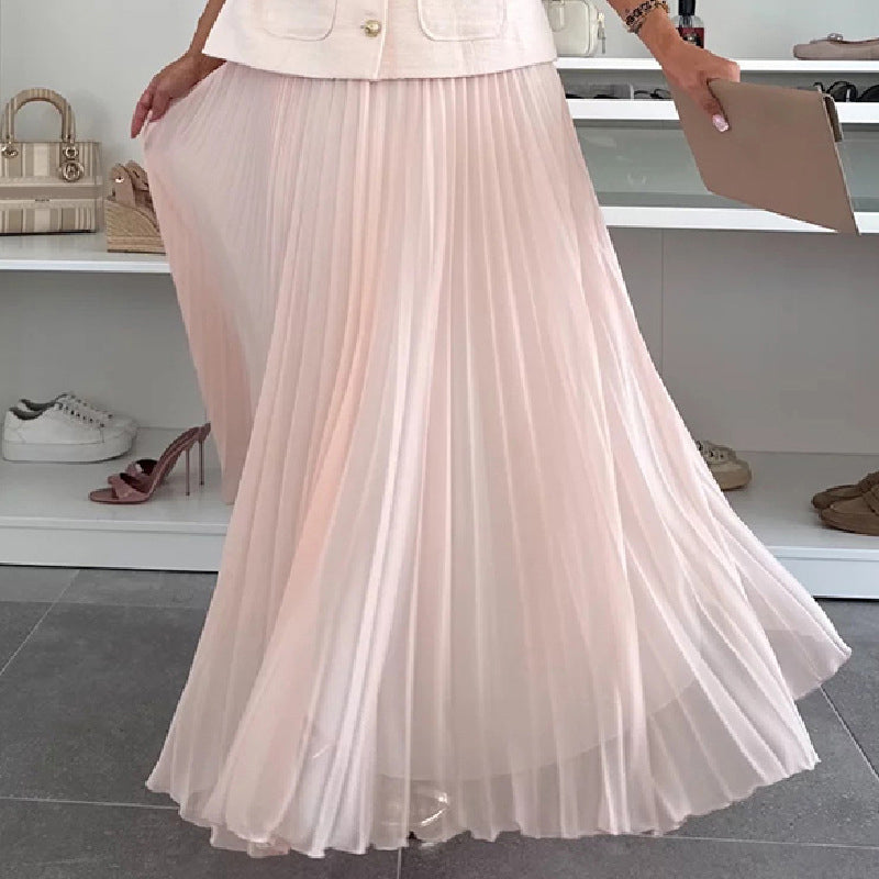 Women's Elegant Button-Down Sleeveless Tops & Pleated Skirt Set