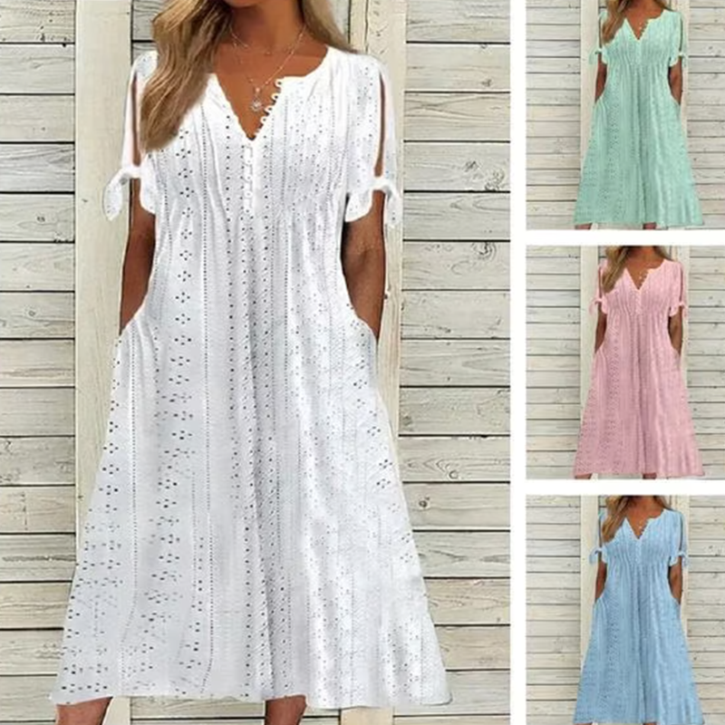 ⏰Hot Sale 49% Off💃Women's Elegant V-Neck Hollow-Out Solid Dress