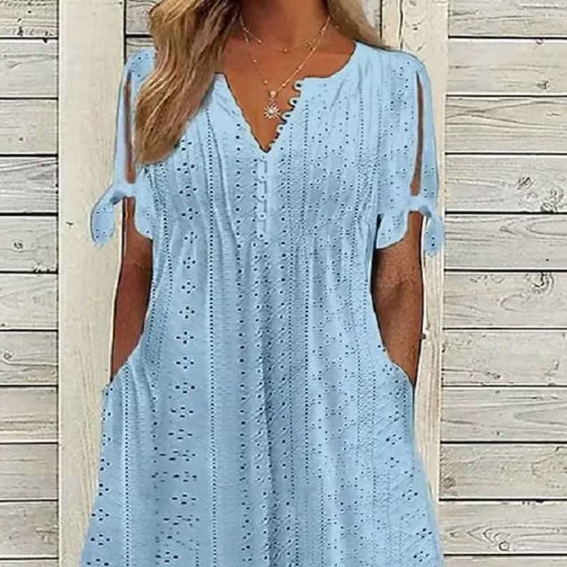 ⏰Hot Sale 49% Off💃Women's Elegant V-Neck Hollow-Out Solid Dress