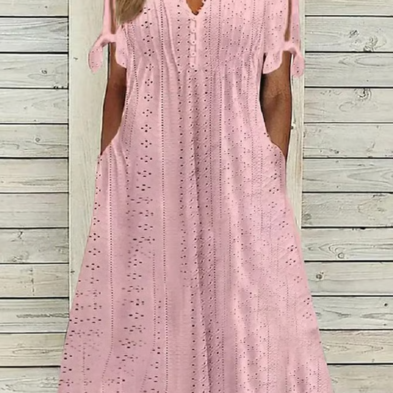 ⏰Hot Sale 49% Off💃Women's Elegant V-Neck Hollow-Out Solid Dress