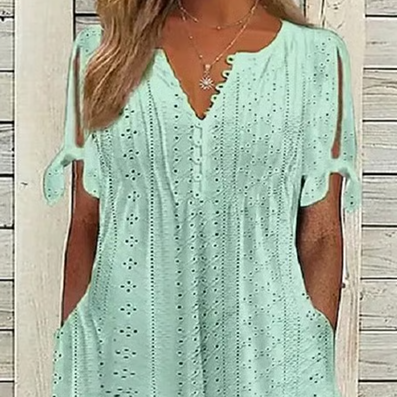 ⏰Hot Sale 49% Off💃Women's Elegant V-Neck Hollow-Out Solid Dress