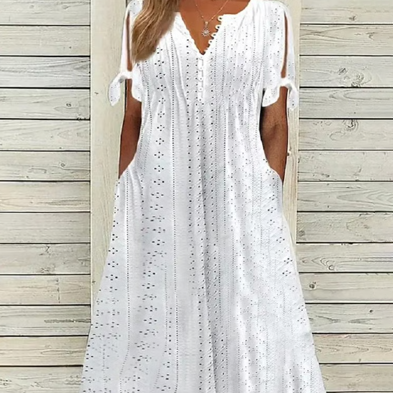 ⏰Hot Sale 49% Off💃Women's Elegant V-Neck Hollow-Out Solid Dress