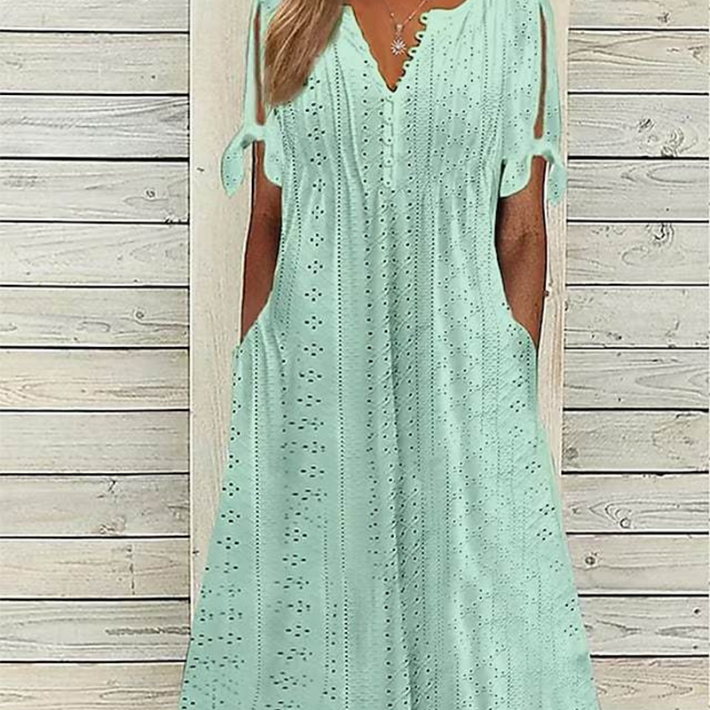 ⏰Hot Sale 49% Off💃Women's Elegant V-Neck Hollow-Out Solid Dress