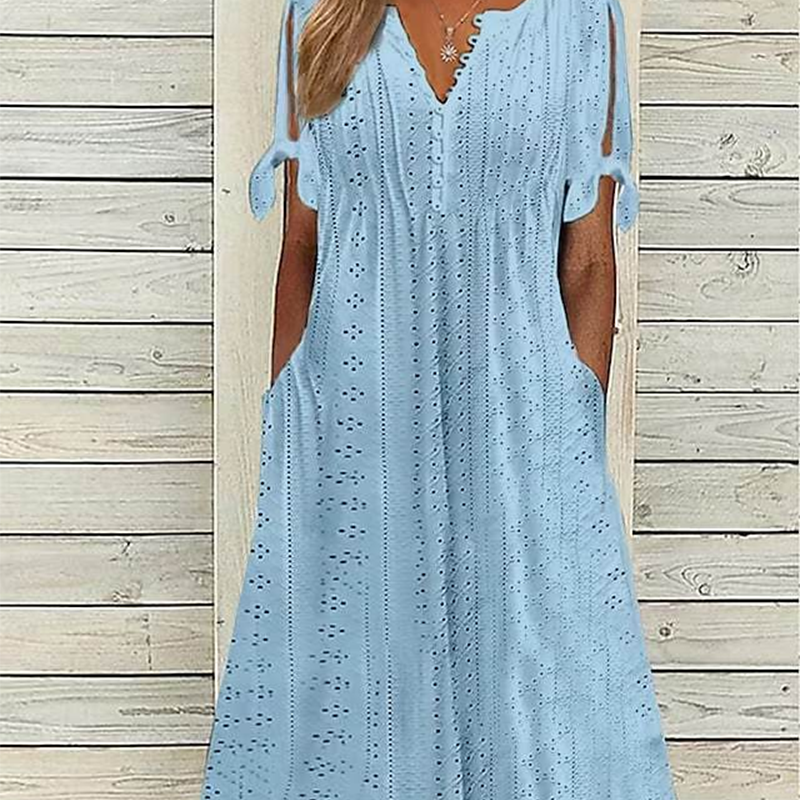 ⏰Hot Sale 49% Off💃Women's Elegant V-Neck Hollow-Out Solid Dress