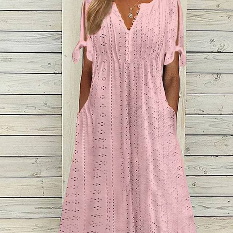 ⏰Hot Sale 49% Off💃Women's Elegant V-Neck Hollow-Out Solid Dress