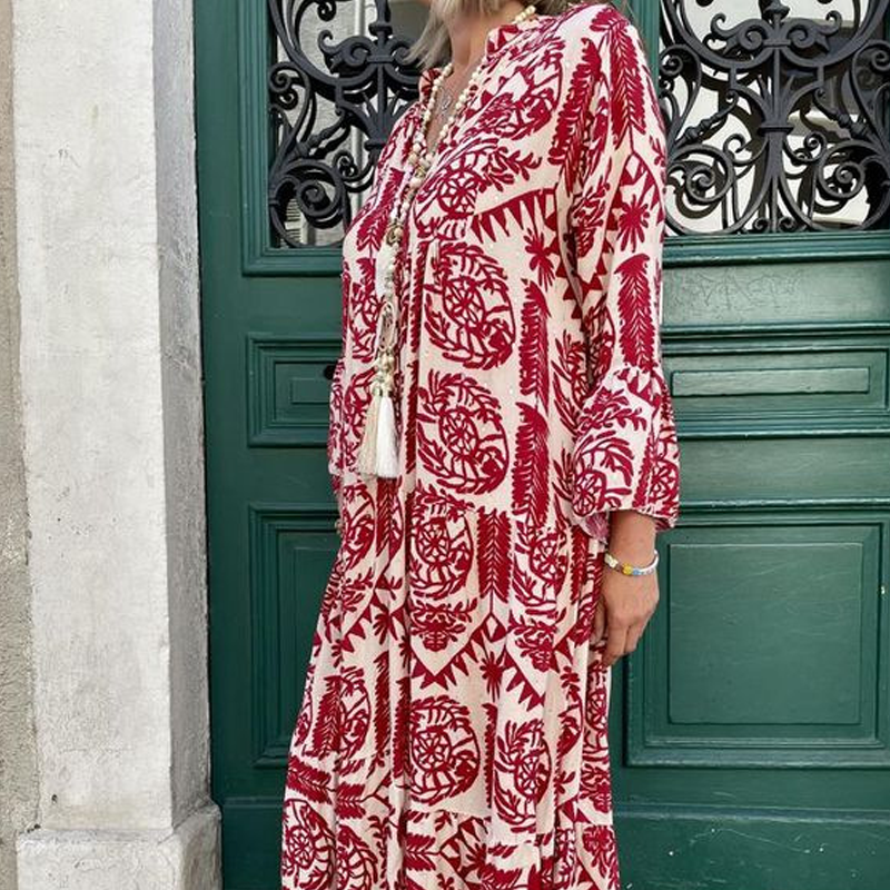 💕Summer Hot Sale 50% OFF💃Women's Printed V-Neck Pleated Dress