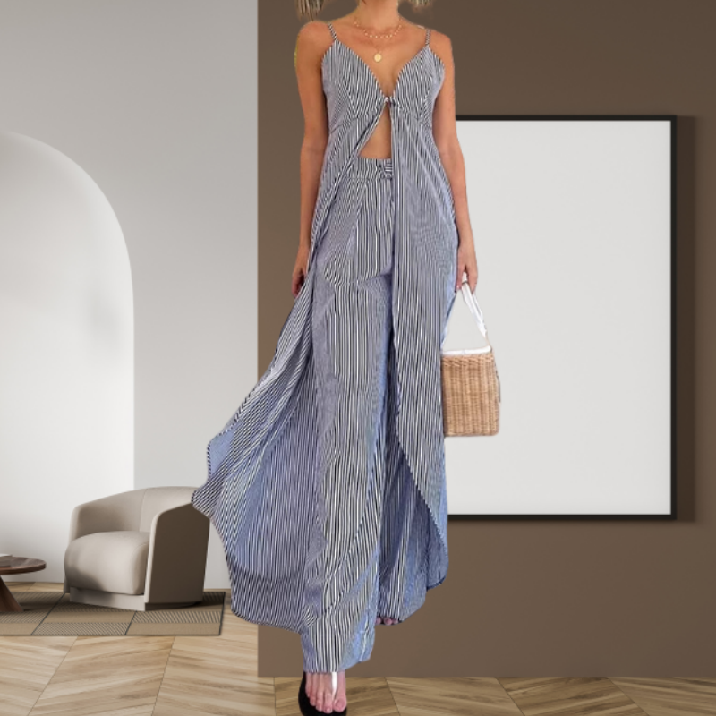 🎀Women's Striped Sleeveless Slit Long Tops & Pants Set🎊