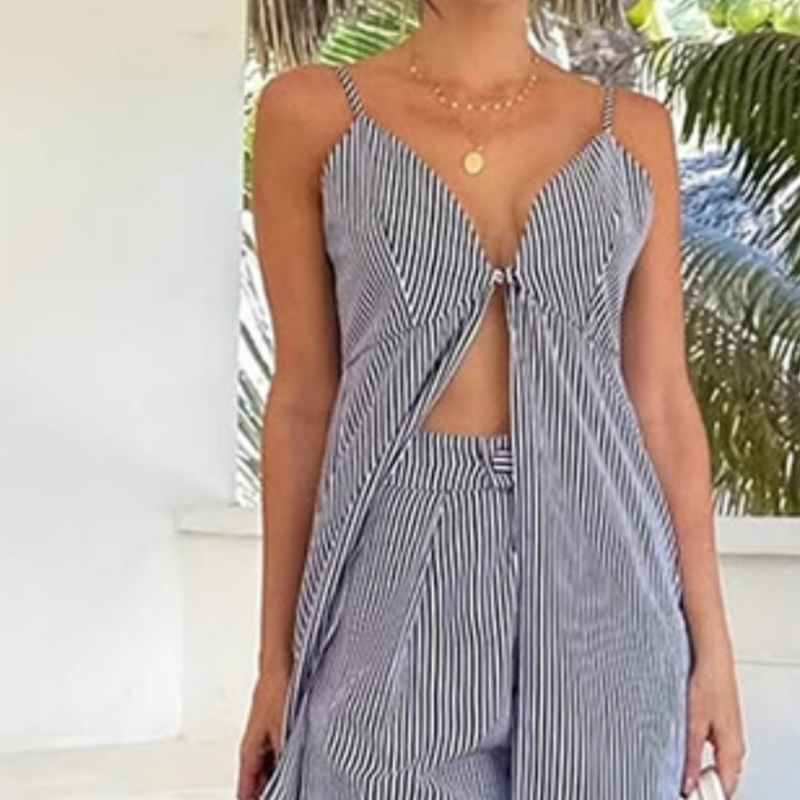 🎀Women's Striped Sleeveless Slit Long Tops & Pants Set🎊