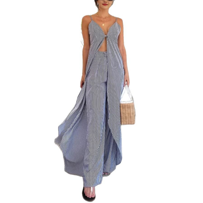 🎀Women's Striped Sleeveless Slit Long Tops & Pants Set🎊