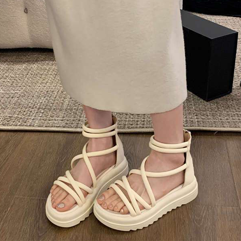 Women's Thick Sole Slip-Resistant Sandals with Crisscross Straps and Back Zipper