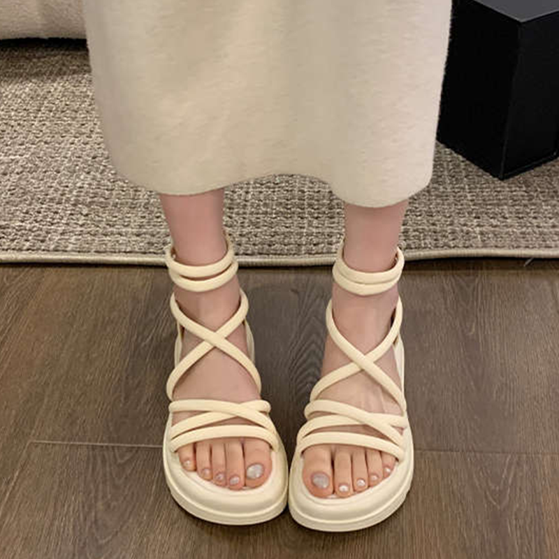 Women's Thick Sole Slip-Resistant Sandals with Crisscross Straps and Back Zipper