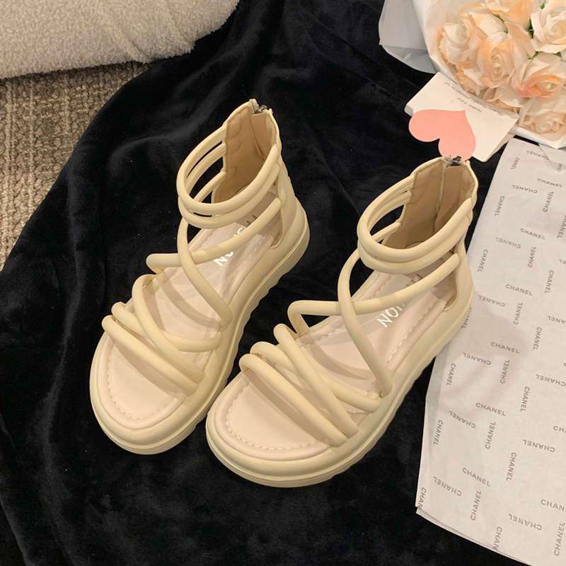 Women's Thick Sole Slip-Resistant Sandals with Crisscross Straps and Back Zipper
