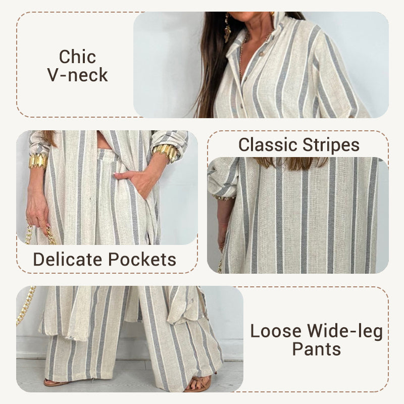 Women's Striped Modern V Neck 2 Piece Outfits🌟BUY 2 GET FREE SHIPPING