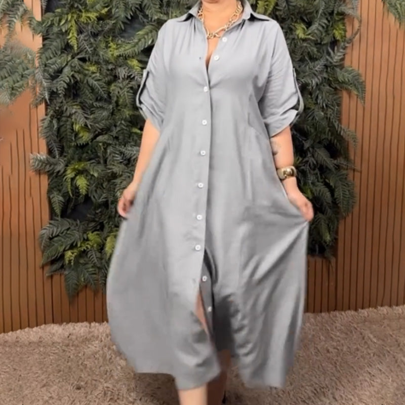 Stylish Shirt-style Minimalist Long Dress