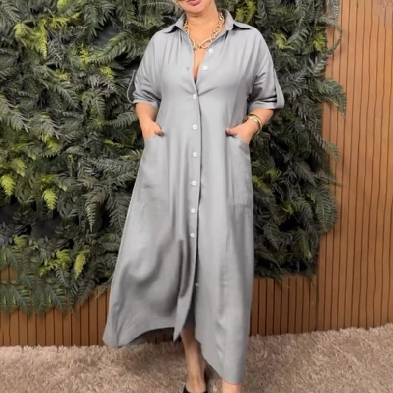 Stylish Shirt-style Minimalist Long Dress