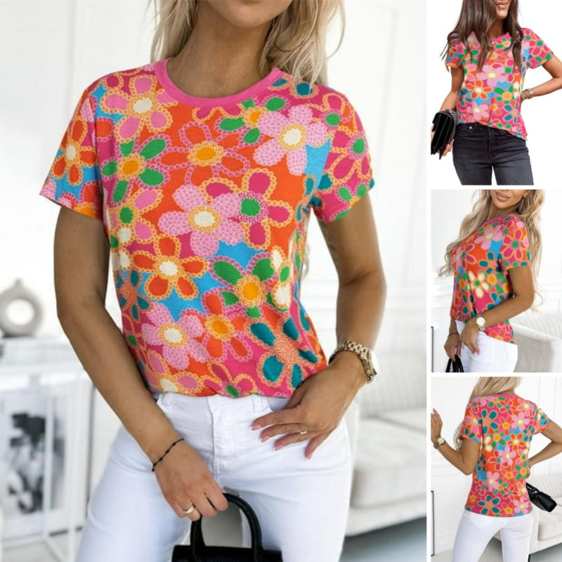 Women's Floral Print Pink T-Shirt